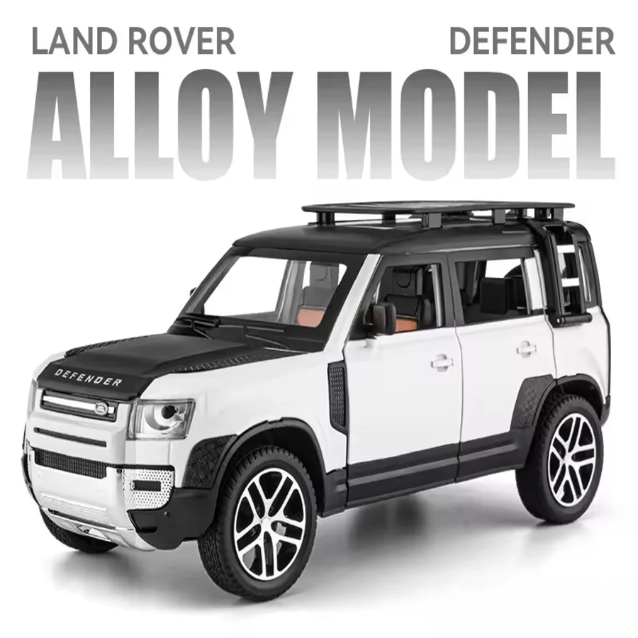 1/24 range rover defender modelo carro pullback veículo brinquedo coleção para land rover novo defender 110, presente, com som e luz