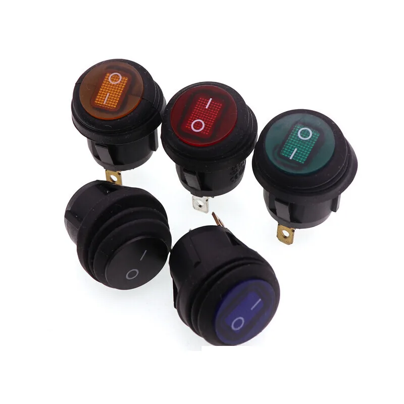 20mm Round Heavy Duty SPST Rocker Switch Waterproof 23mm Car Auto Boat Marine Power Button Switch with Light 6A/10A 250V KCD1