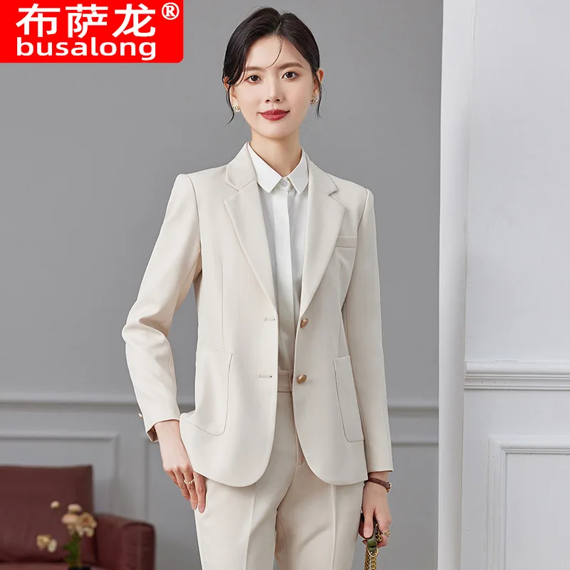 Conjunto de traje azul para mujer, ropa Formal profesional, primavera y otoño, novedad de 2023, chaqueta de traje de alta gama para gerente de Hotel, ropa de trabajo