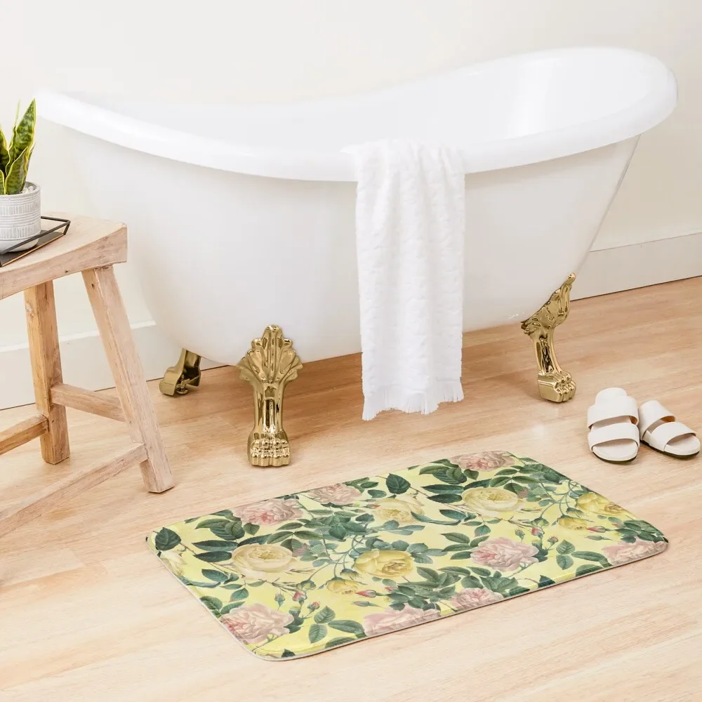 

Redouté Yellow Summer Rose Botanical Garden Bath Mat Absorbent Bathroom Absorbent Carpet For Bathroom Mat