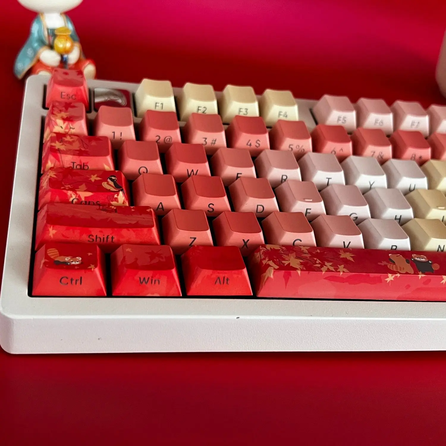 Maple leaf red pbt sublimation keycap red antique national style mechanical keyboard