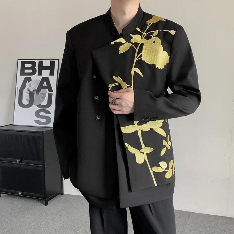 

New Chinese Sle Men's Embroidered Heavy Work Stand Collar Suit Jaet for Wedding Casual Spring Autumn Season Faionable