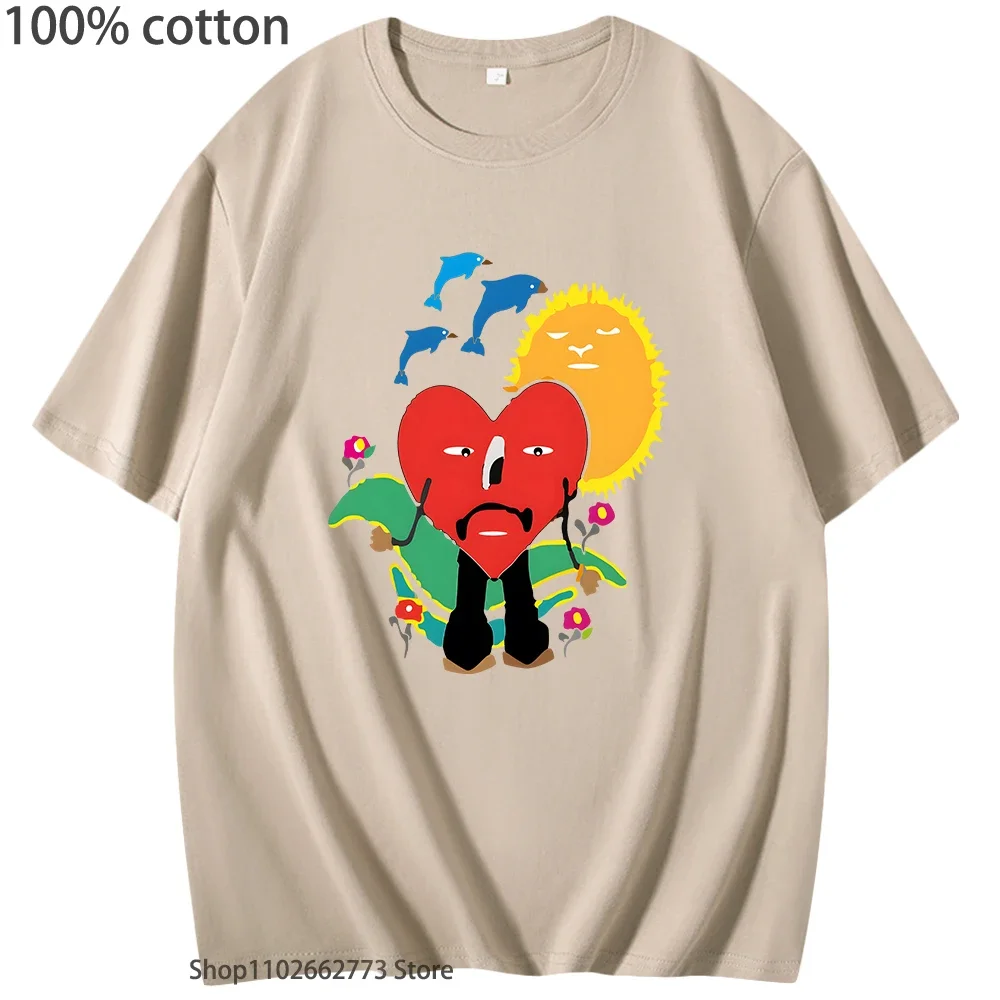 100% Bawełna Koszula Moda Bad Bunny T-Shirty UN VERANO SIN TI Grafika Tshirt Unisex Hip Hop Odzież Damska Mężczyźni Letnie Koszulki Y2k