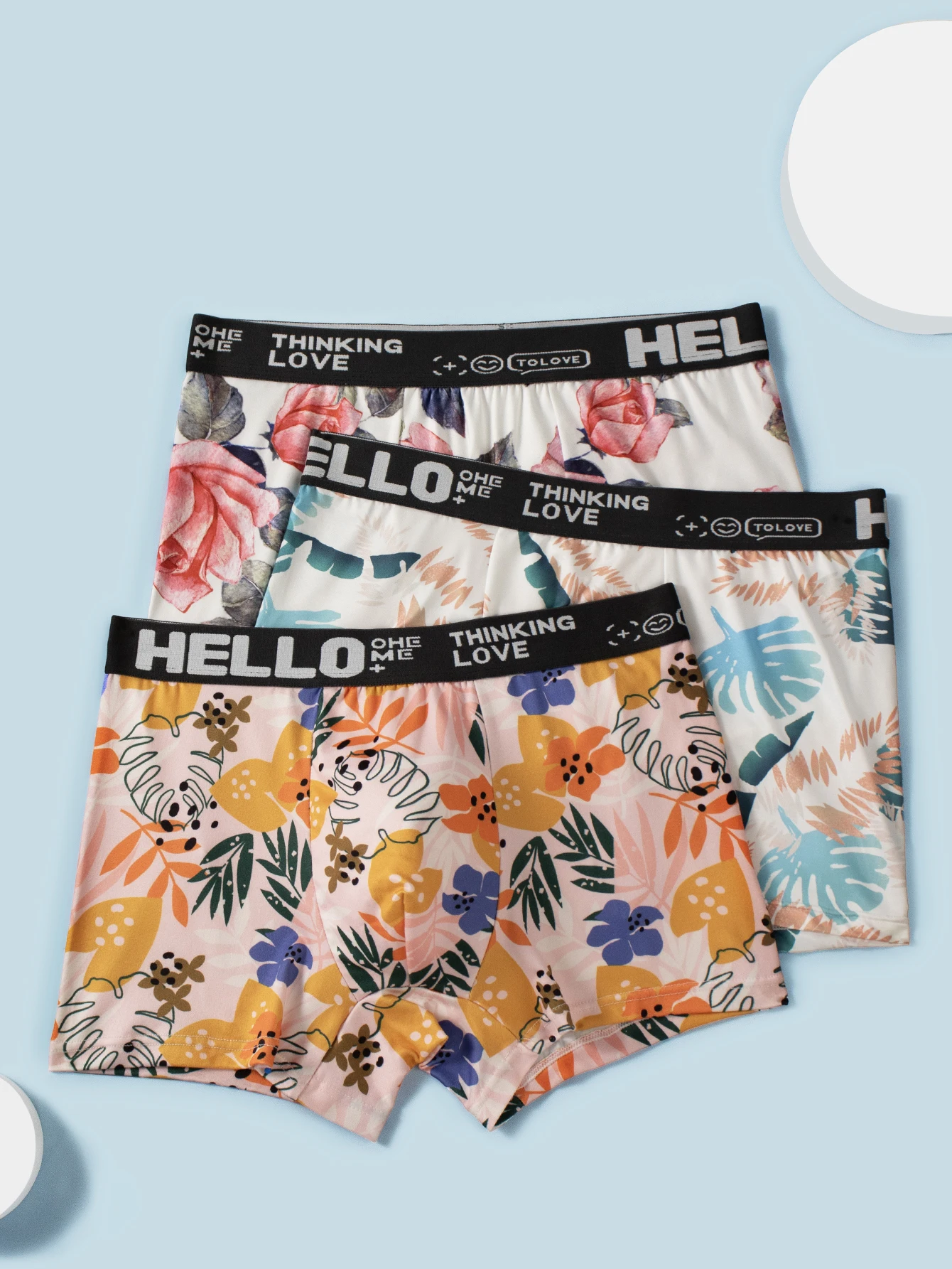 Men\'s Underpants 3pcs Fashion Letter Waist Flower Printed Boxer Briefs Soft Comfortable Breathable Boys\' Boxer Briefs