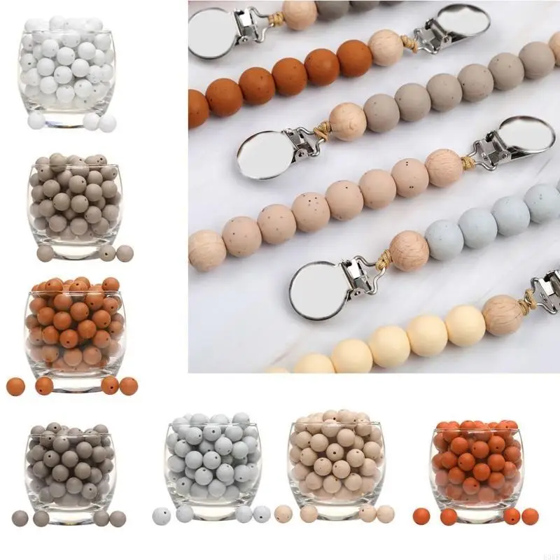 

E06F 5pcs/lot Silicone Loose Baby Bead 15mm DIY Chewable Colorful Teething Pacifier Chain Bracelet BPA Silicone Beads