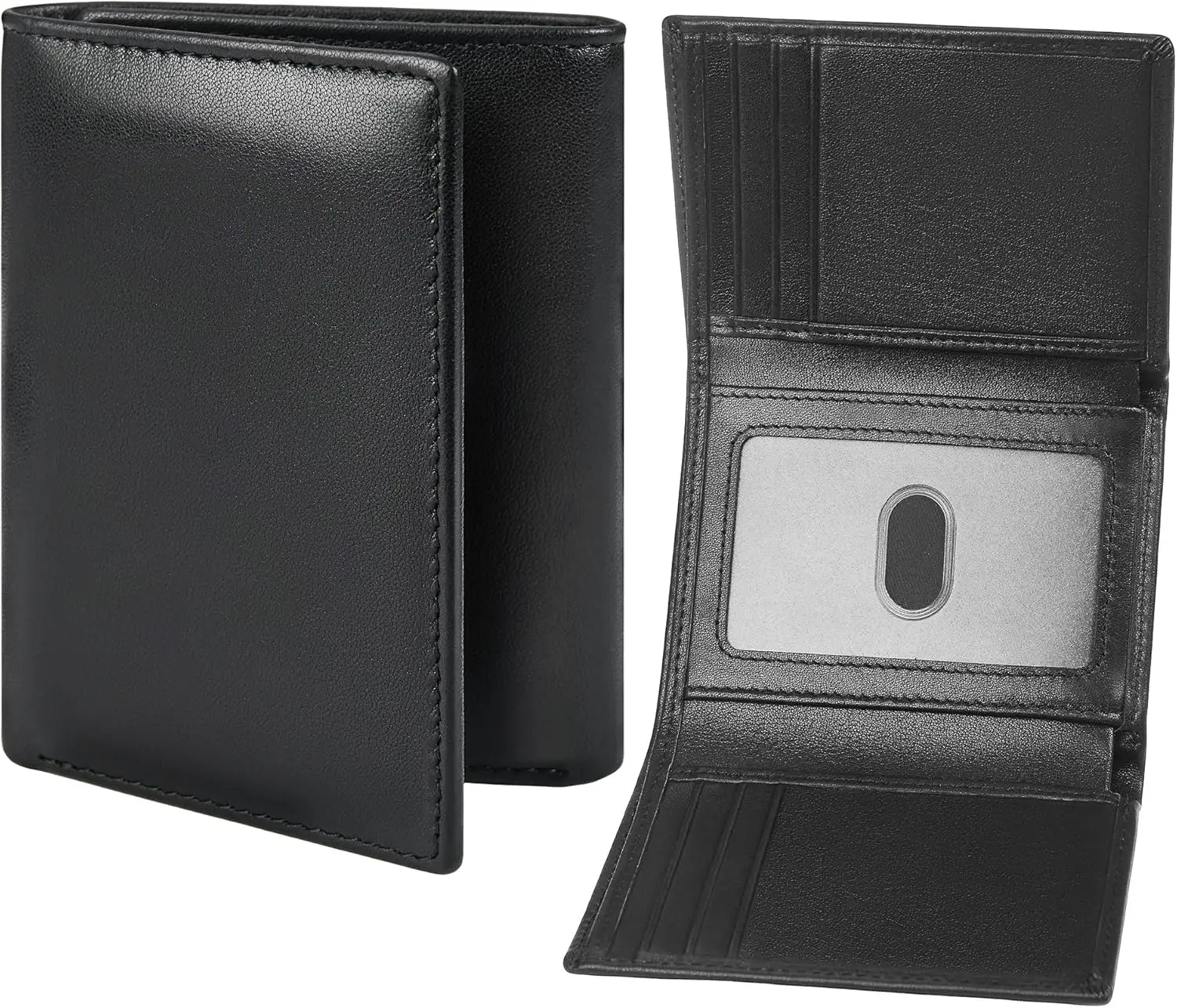 

Мужской кожаный кошелек-портмоне с RFID-защитой и окошком для ID-карты, компактный дизайн для повседневного использования, черный цвет