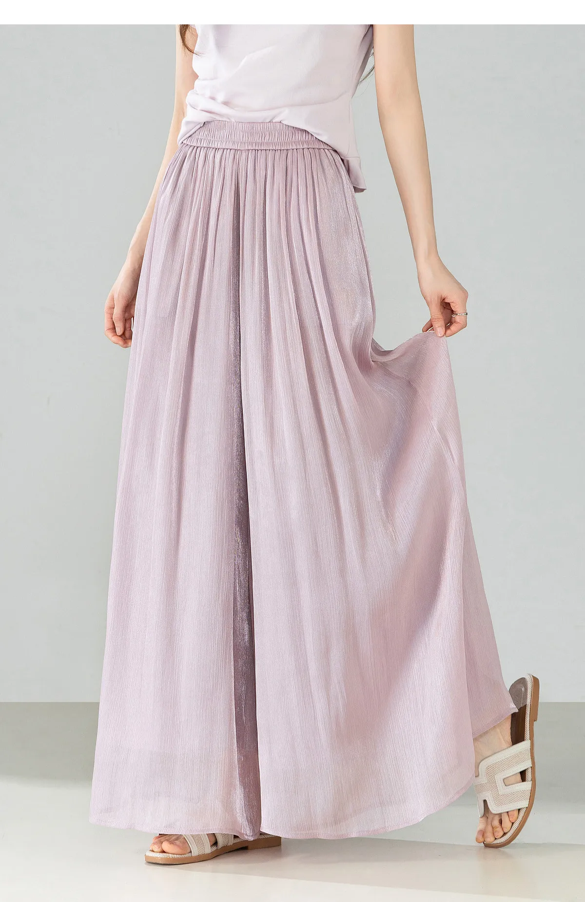 SENTUBILA Büro Einfacher, leichter, schimmernder Rock in Lila, Damen-Sommerhose mit elastischem Bund, Taschen, fließend, lässig, Culottes 162KF7358 – Detail 26