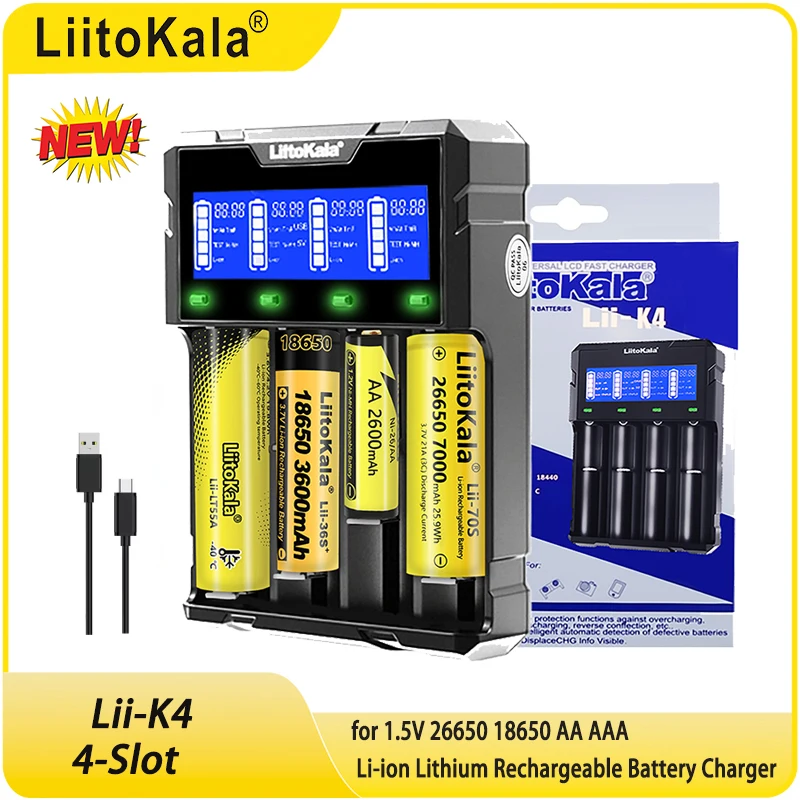 

LiItoKala New product Lii-K4 Smart Intelligent for 1.5V 26650 18650 AA AAA Li-ion Lithium Rechargeable Battery Charger