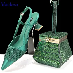 2024 Pointed Toe Classics Design Italian Women Shoes and Bag Set in Green Color Elegant Ladies Pumps for Wedding Party