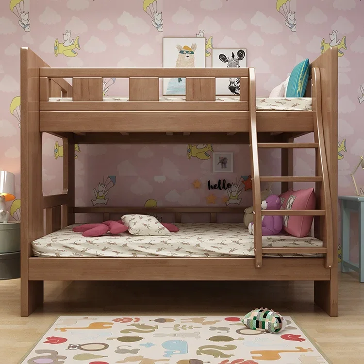 Children's Bed Bunk Bed Single Log Oak Bed With Drawer