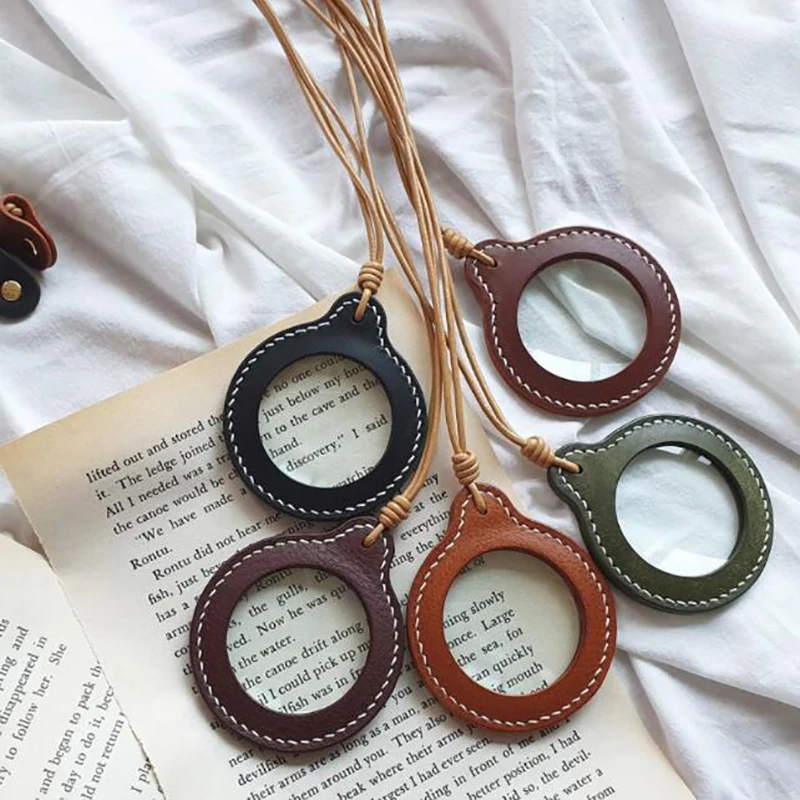 Neck Wear Mini Magnifying Glass With Leather Holder Portable Magnifier And Nature Exploration Toys For Inspection Reading Maps