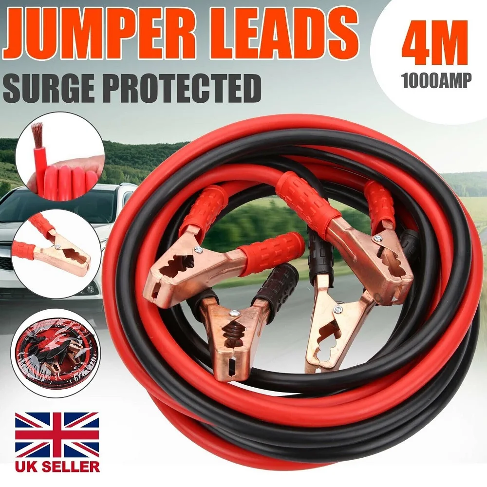 HEAVY DUTY 1000AMP CAR VAN JUMP LEADS 4 METRES BOOSTER CABLE START & GLOVES NEW