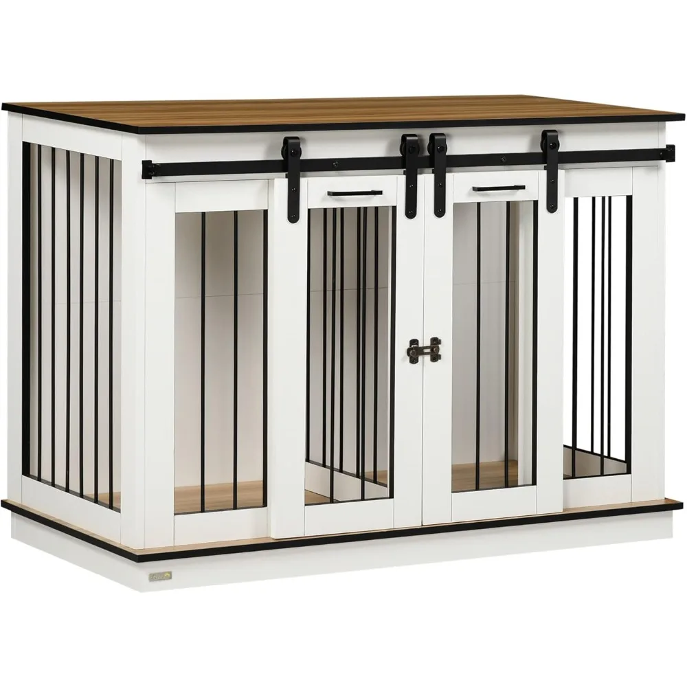 US Dog Crate Furniture with Divider, Dog Crate End Table for Small to Large Dogs, Large Indoor Dog Kennel with Double Doors