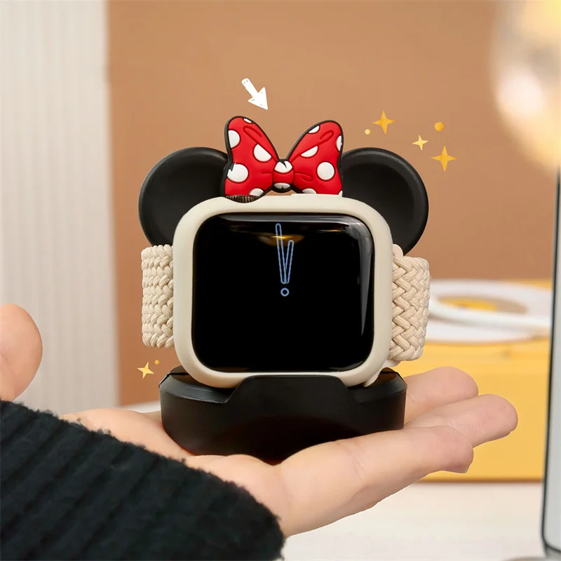 Cute Cartoon Bow Tie Bear Silicone Charger Stand For Apple Watch Serie 8 SE 7 6 5 For Iwatch Charging Desktop Holder Accessories