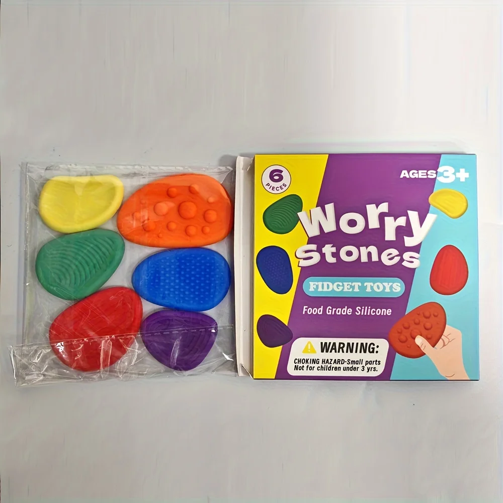 6 عبوات من الأحجار الحسية لتخفيف القلق - أحجار القلق المزخرفة للأطفال والكبار: ألعاب تململ مهدئة للتوحد، ADHD، التركيز #5