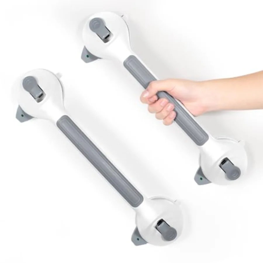 

Комплект из 2 штук: серые с белым 16,5-дюймовые опорные поручни на присосках для ванн и душевых кабин, безопасная ручка для душевого кресла, опора для ванной комнаты B