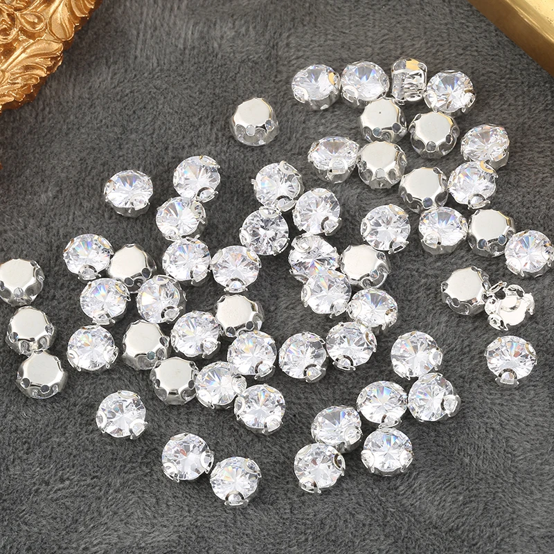 RESEN 3/4.3/5/6/7mm Top AAAA Grade Sew On Crystal Zircon Rhinestone with 3D Sliver Copper Claw Round Zircon Stone for Dress