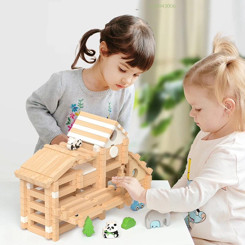 100PCS Set 3D Wooden Puzzle DIY Maze Model Building Block Kits Assembly Educational Toys For Children Adult Gift Party Game