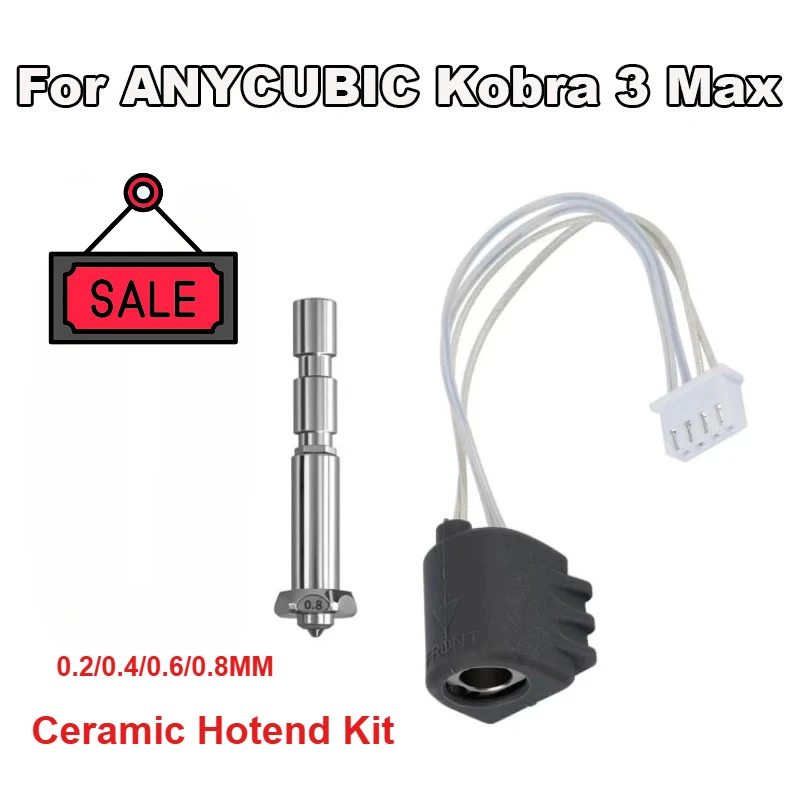 

Комплект хотэнда с соплом из закаленной стали для Anycubic Kobra 3 Max, керамический нагревательный стержень 24В 80Вт для KOBRA 3 MAX