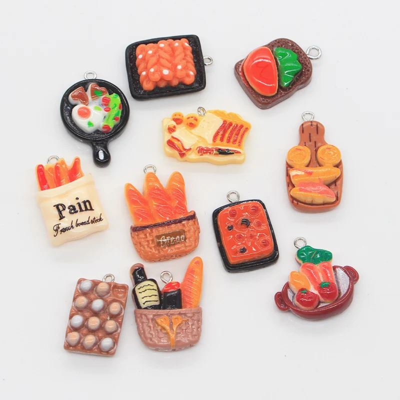 10pcs Charms Food French Fries Bread Sausage 20-40mm Pendant Crafts Making Findings Handmade Jewelry DIY For Earrings Necklace
