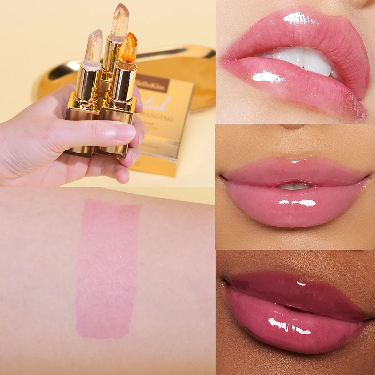 Kristalheldere kleurveranderende bloemblaadjeslipstick voor vrouwen, hydrateert, langdurig en niet-kleverig, lippenbalsem die niet op de kop blijft zitten.