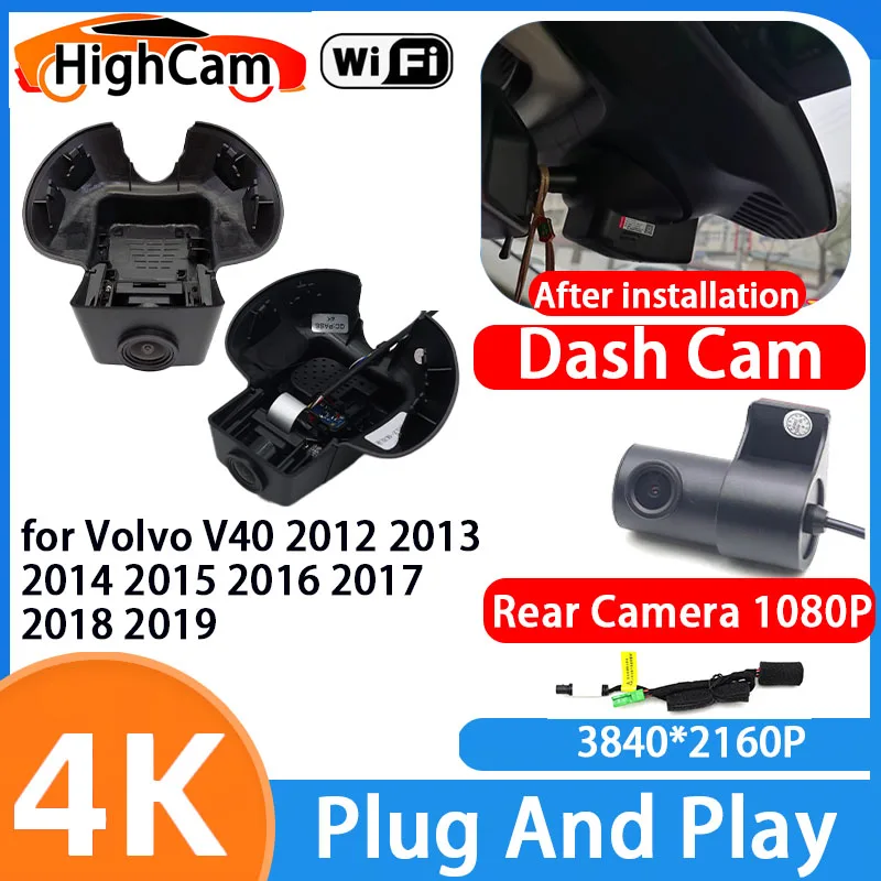 Cámara HighCam para Volvo V40 2012 2013 2014 2015 2016 2017 2018 2019, Grabadora de Video DVR para Auto 4K Wifi OEM, Cámara Delantera y Trasera