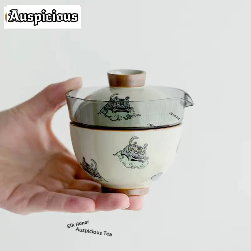 Boutique Tiger Ceramic Travel Tea Set Portable Retro Outdoor Teaware Upscale Crack Cup Porcelain Kung Fu Tea Set New Years Gift
