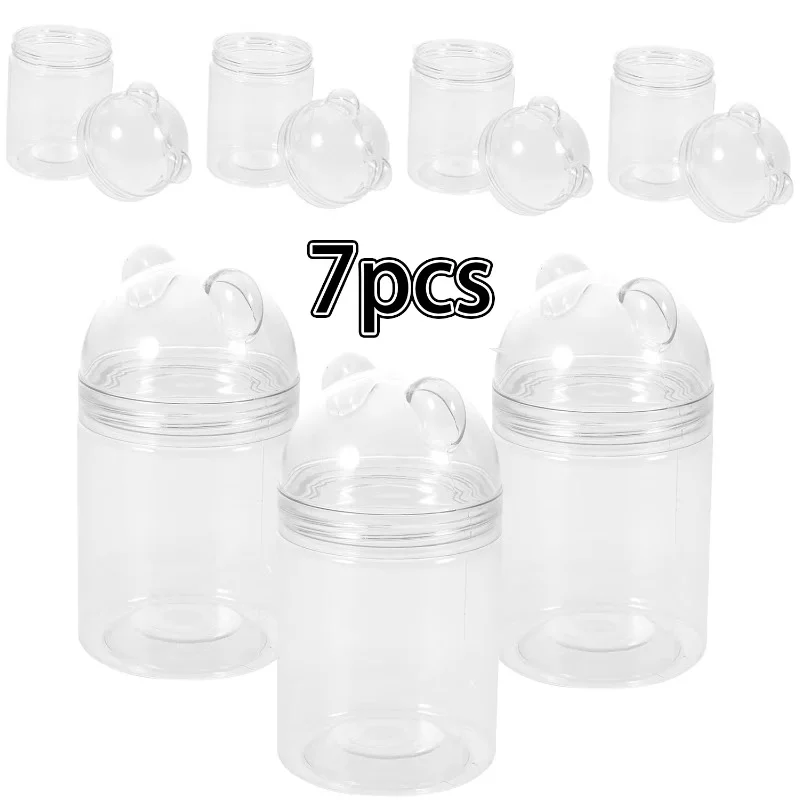 5/7/10pcs Transparent Teddy Bear Bottles and Large Capacity Bear Shaped Containers Plastic Round Storage Jars for Parties