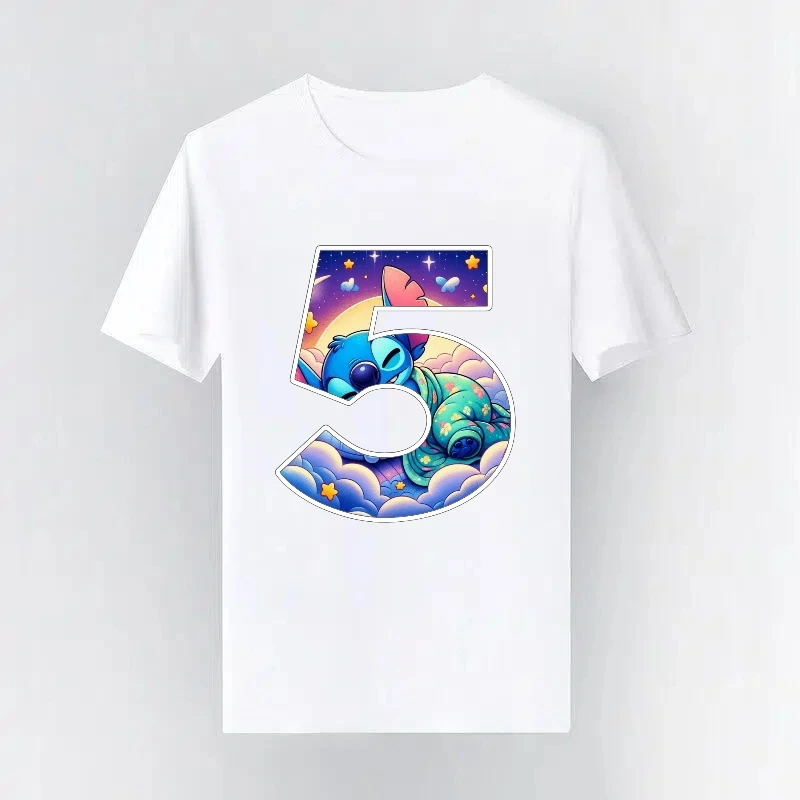 

Топы Lilo Stitch Disne с цифровым узором 123456778, детская футболка с принтом на день рождения и короткими рукавами, модная одежда для родителей и детей