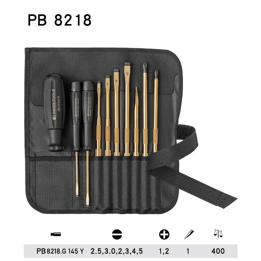 PB SWISS Gold Plated Screwdriver Set 145th Anniversary Limited Edition Screwdrivers with Tool Bag 8218.G 145 Y