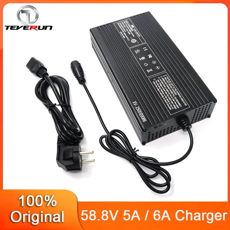 

Оригинальное быстрое зарядное устройство 58,8 В 5A/6A для электрического скутера Teverun Fighter Mini 52 В, 3-контактное быстрое сертифицированное зарядное устройство, официальная часть
