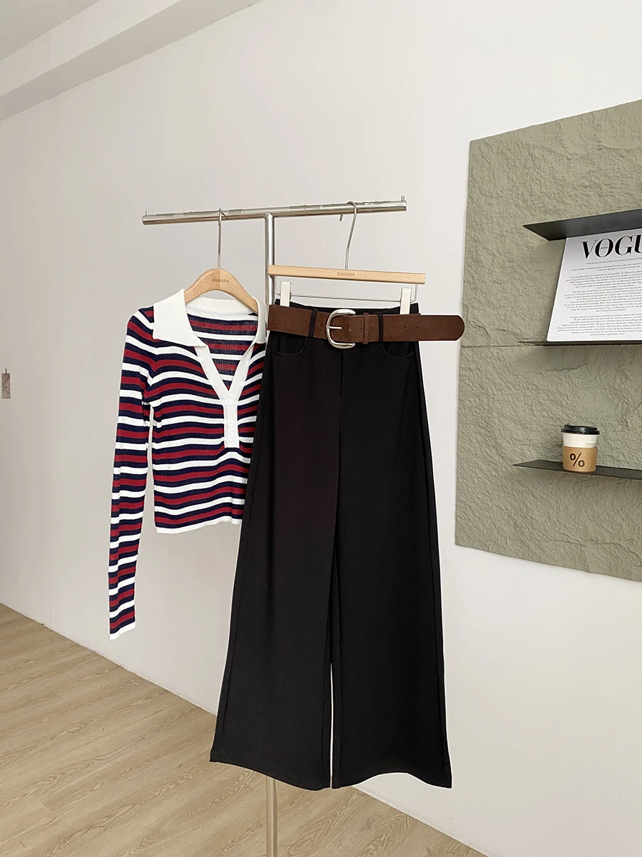 

Женские брюки с высокой талией, прямые, широкие, струящиеся, с поясом, универсальные, модные, для повседневной носки