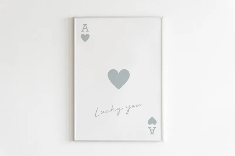 Lucky You Poster and Prints  Queen of Hearts Ace Card Kiss Lips Canvas Paintings Nordic Modern Living Room Home Wall Decor