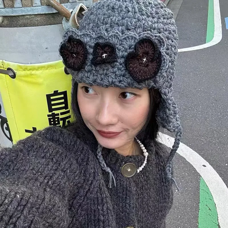 

Crochet Knitted Beanies Cap For Men&Women Winter Warm Ear Protection Hats Balaclava Caps Unisex Outdoor Coldproof Skullies Hats
