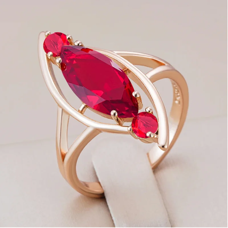 Wbmqda Mode Roter Stein Raute Ringe Für Frauen 585 Rose Gold Farbe Dubai Schmuck Zubehör