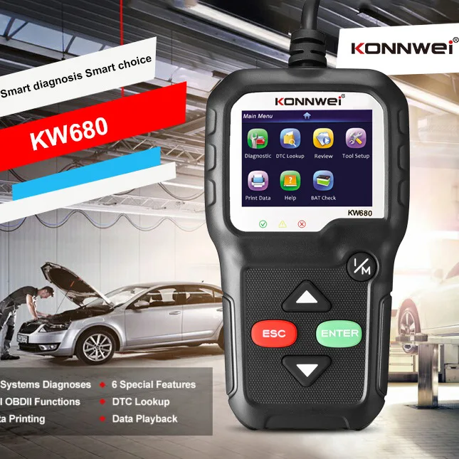 Car OBD2 Fault Diagnostic Scanner, Auto Code Reader Vehicle Error Code Decoder for Engine System Check & Real-time Data Testing
