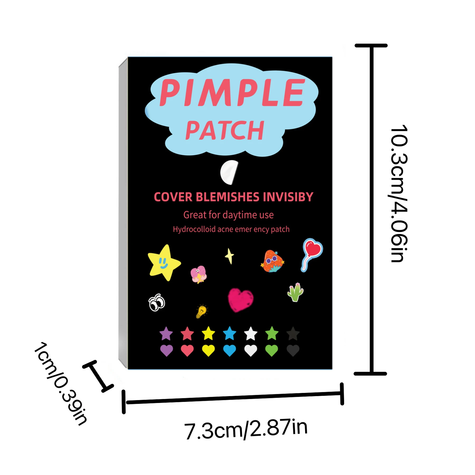 280PCS 6 Color Star Hydrocolloid Pimple Patches Black Cartoon Graffiti Box Decorative Acne Spot Stickers Invisible Clear Round B