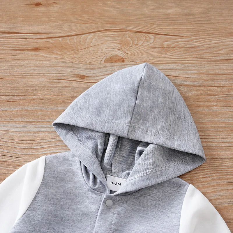 Newborn Baby Baseball Clothes grey 0-12 Months Boston hooded Long Sleeve Footies Toddler boys Clothes Kids Jumpsuit Pyjama