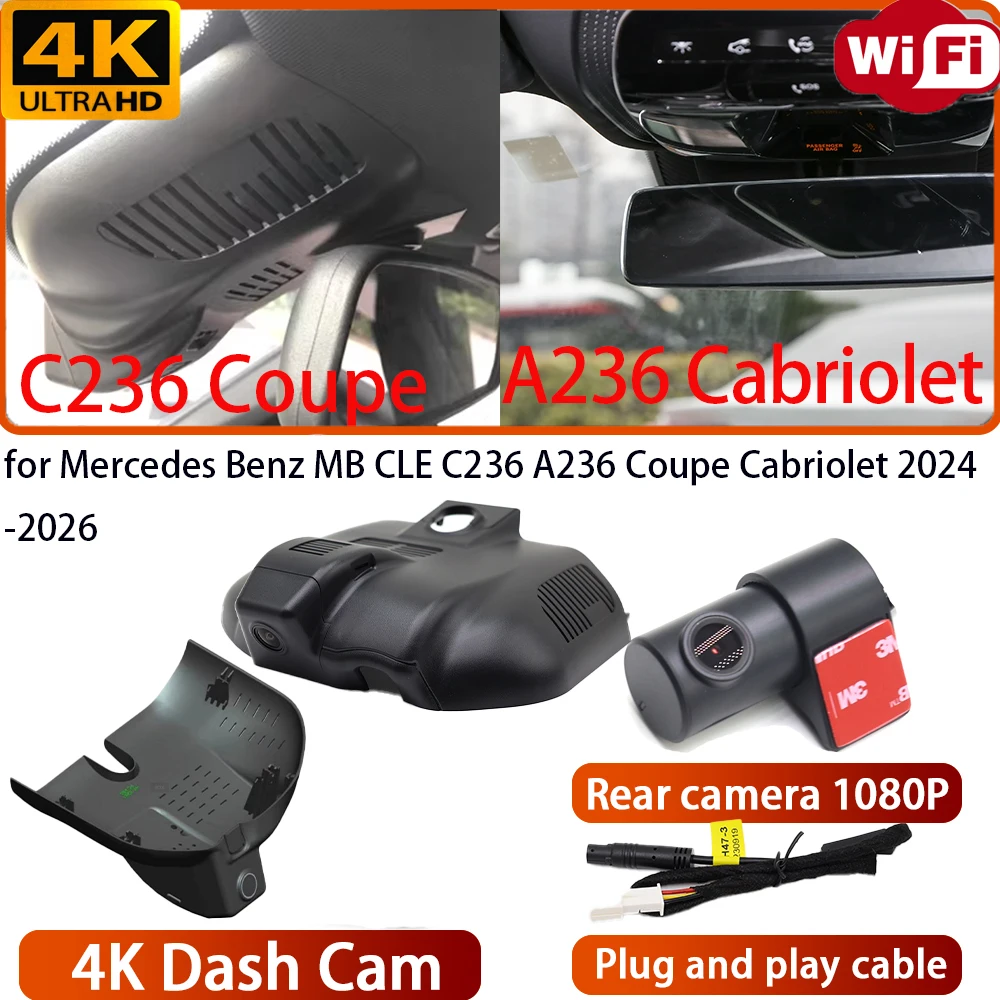 Para Mercedes Benz MB CLE C236 A236 Coupe Cabriolet 2024-2026 grabadora de vídeo 4K Sony DVR cámara de salpicadero Wifi OEM 170 °   Gran angular