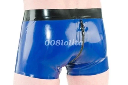 Fetishism Latex Rubber Gummi Men Shorts Boxer Hip  Zipper Fashion uniform Size XS-XXL