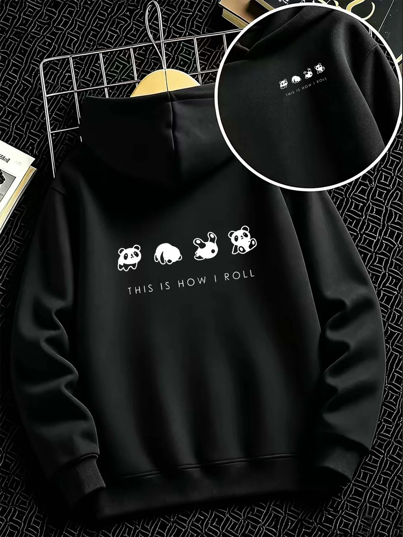 Playful Rolling Panda Kids' Hoodie – Minimalist Line Art & Fun Panda Print (Unisex Style)