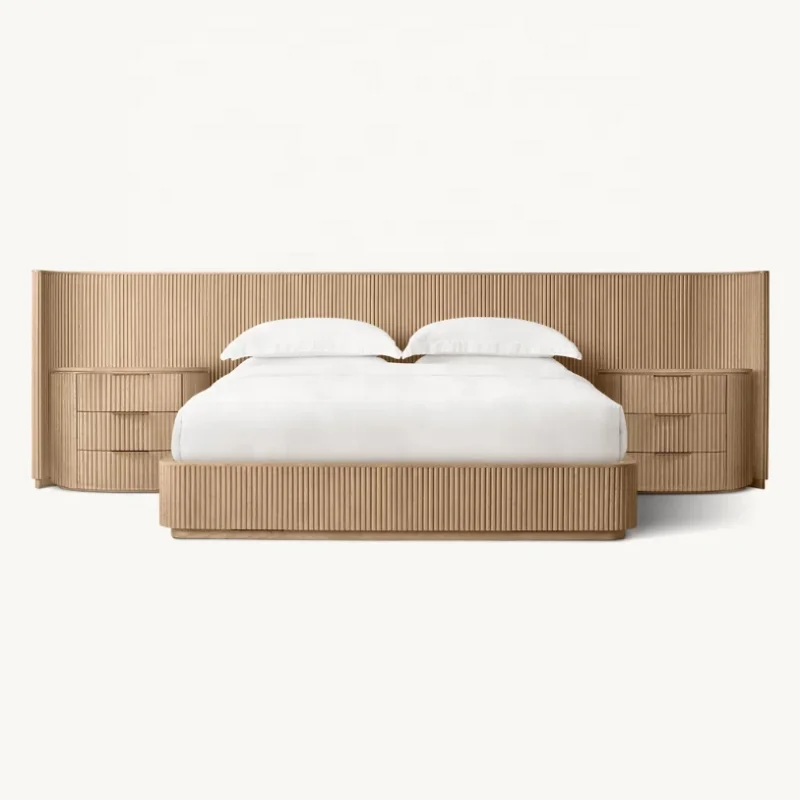 

Классическая двуспальная кровать из цельного дерева, мебель для спальни, вилла, отель может быть изготовлена по индивидуальному заказу, каркас двуспальной кровати из американского дуба