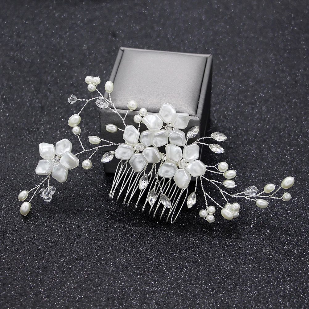 

Silver Rhinestone Hair Comb Bridal Artificial Pearl Wedding Hair Accessory Elegant Headpiece for Bridesmaid Bride