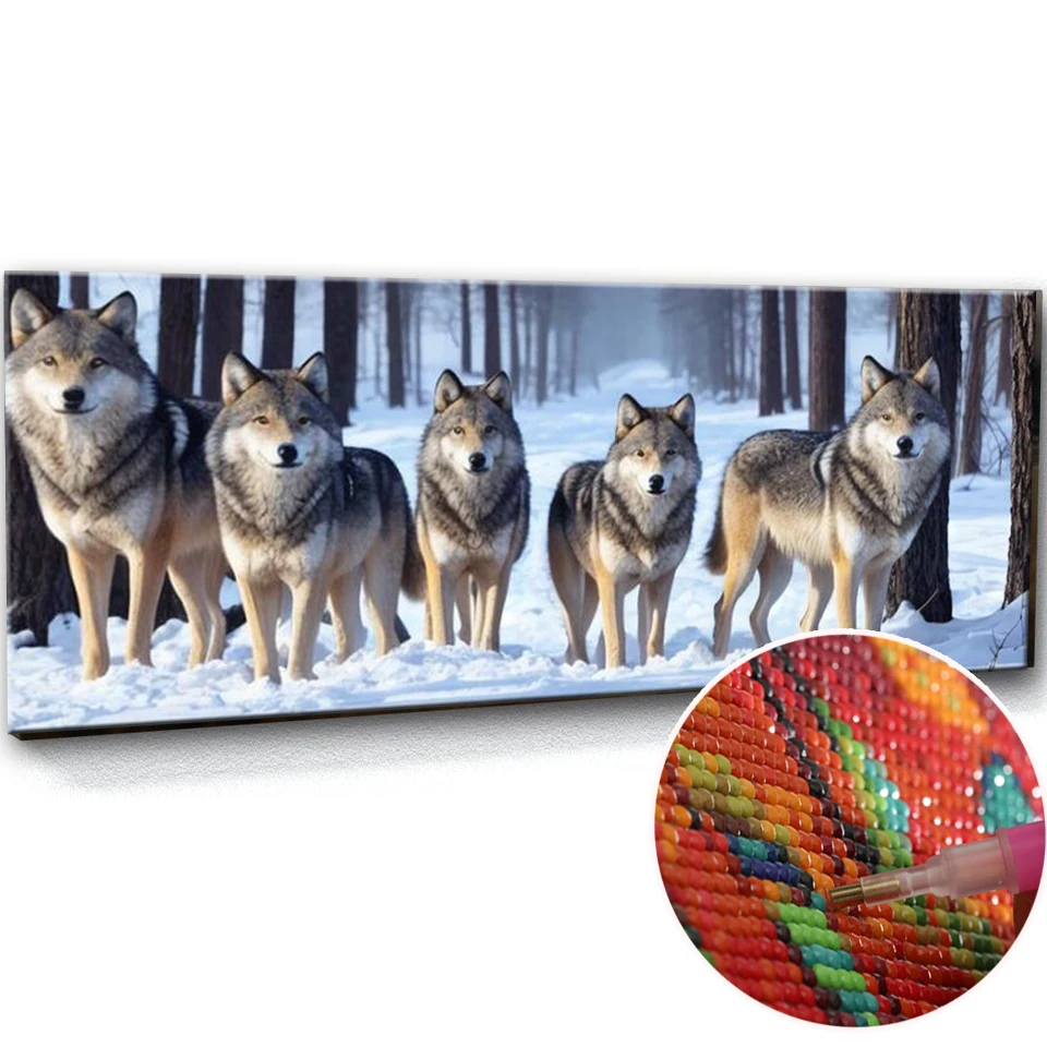 Snow Wolf Family 5D DIY Diamond Painting Forest Landscape Cross Stitch New 2024 Mosaic Diamond Embroidery For Home Decor