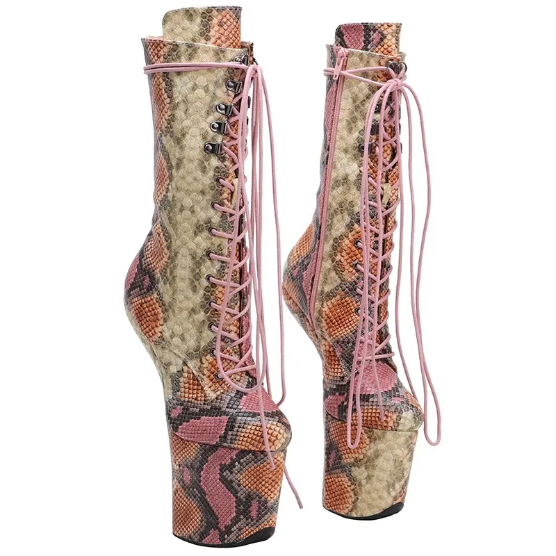 

Auman Ale New Snake PU Upper Platform Ankle Boots Sexy Exotic heelless pole dance shoes