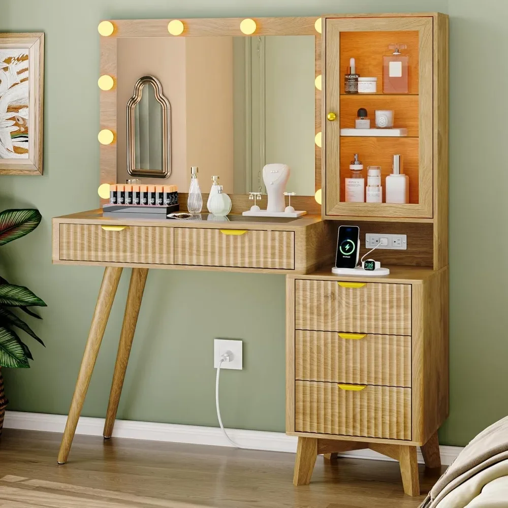 Mesa de vaidade, conjunto de mesa de maquiagem com tampo de vidro de 45