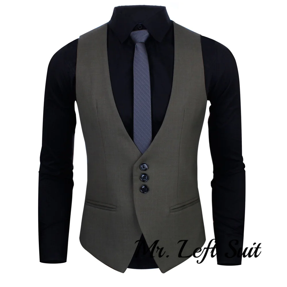 Men's Suit Vest Business Formal Dress Waistcoat Vest for Suit or Tuxedo Mens Modern Slim Fit Three-Button Vest