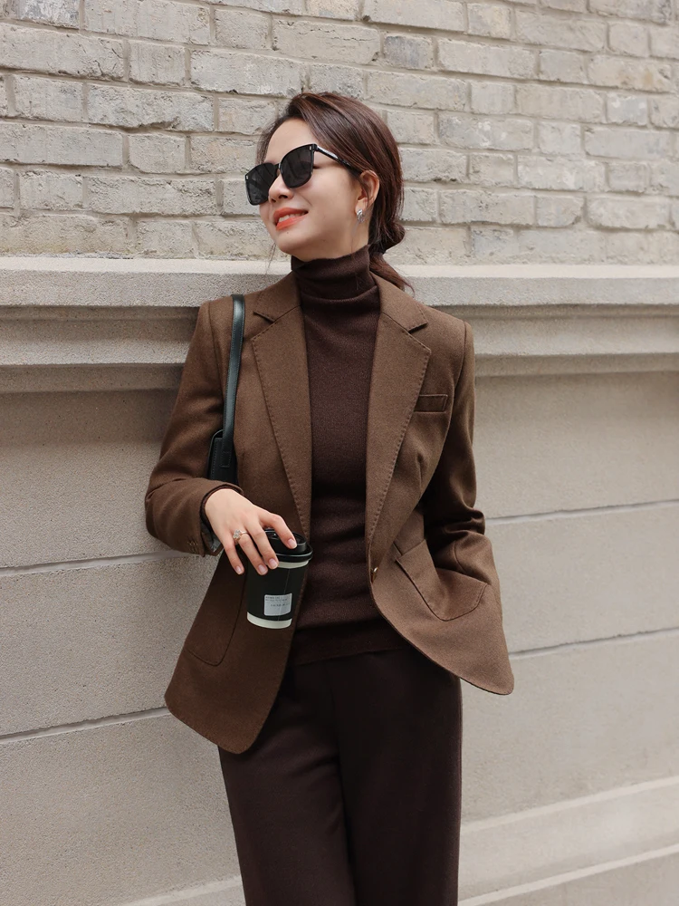 

Ele Woolen Suit Jaet "Retro Merlot" Commute ential! Autumn Winter Women's Faion Profional Sle Long Sve