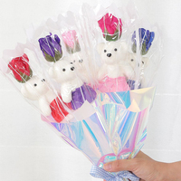 45cm Roses Soap Flowers Bouquet With Teddy Bear Romantic Wedding Favors Rose Soaps Flower for Valentine'S Gift Mother'S Day Gift