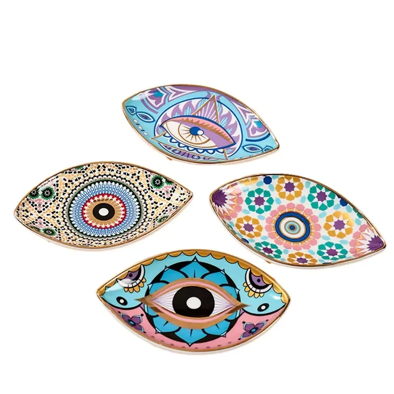 for Creative Devils Eye Jewelry Storage Tray Oval Ceramic Home Entrance Decoration Display Project